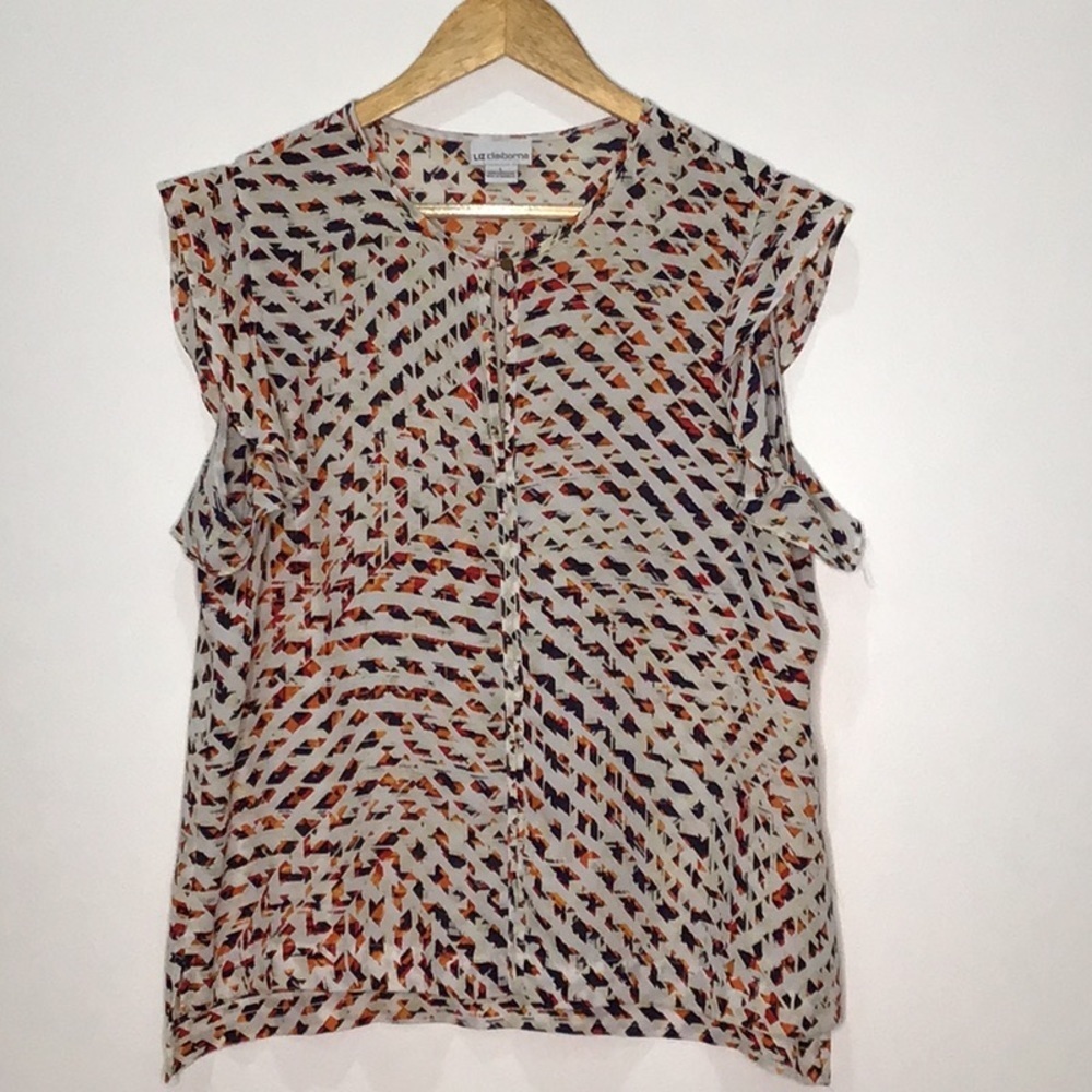 Liz Claiborne Women’s Vibrant Color Ruffle Sleeve Blouse Size Large